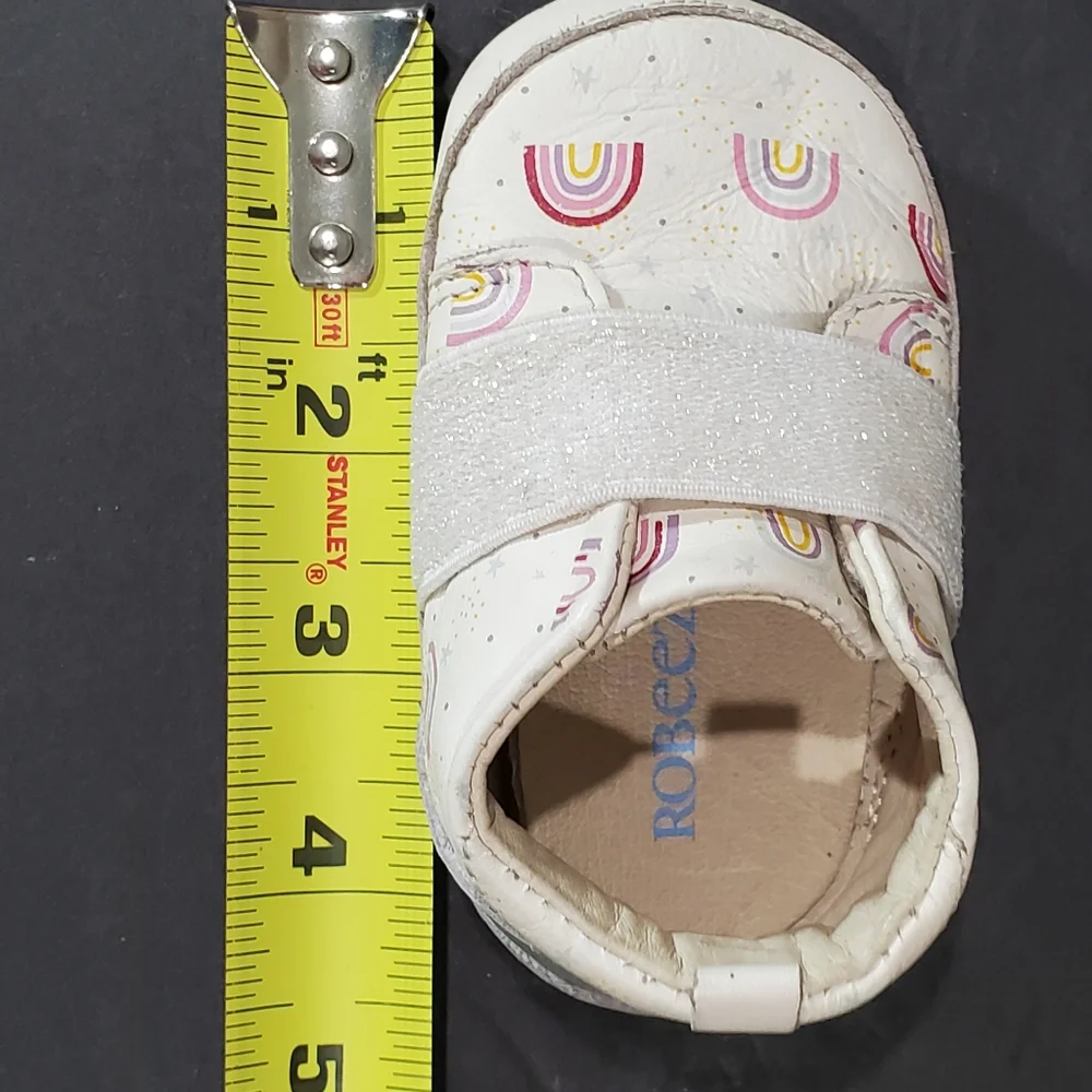 Robeez First Kicks Mille Leather Ivory Rainbow Print Slip-On Shoe Sneaker 6-9M